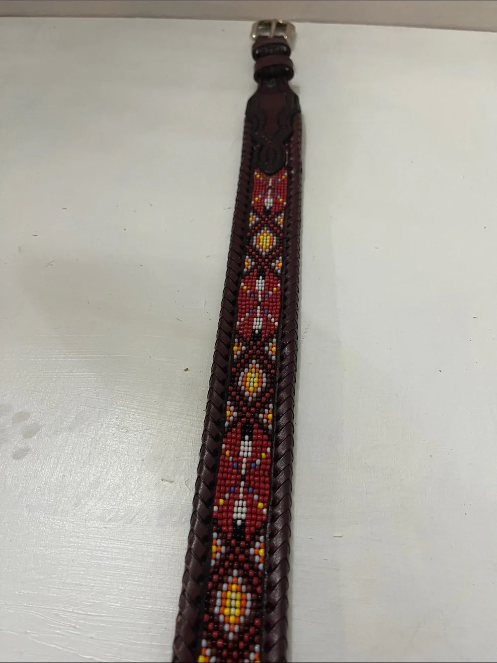 Leather Belt Beaded & Hand Tooled